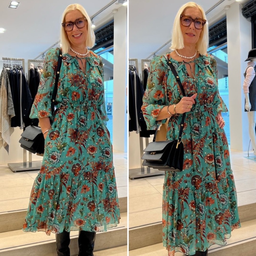 Ulla Johnson Audette Tiered Floral Silk Chiffon Dress Aqua Multi Size 6 - Picture 9 of 9